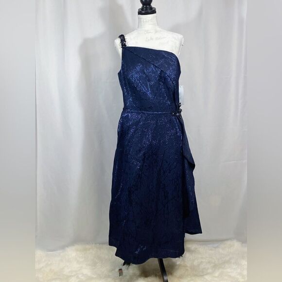 Teri Jon by Rickie Freeman Embellished One-Shoulder Midi-Dress size 18 - Picture 6 of 16